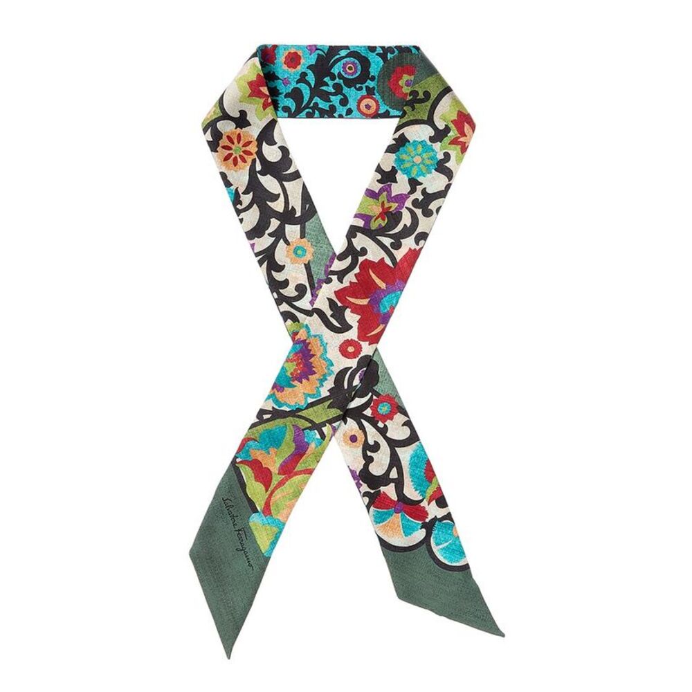 Ferragamo Silk Neck Bow, Green